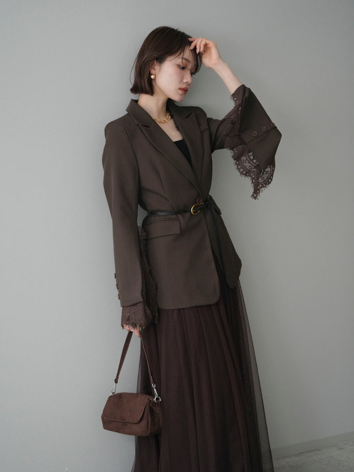 [SET]レースレイヤードスリットジャケット+チュールボリュームスカート(2set)