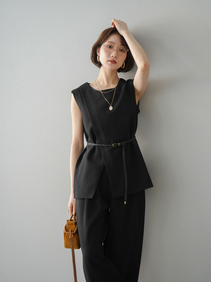 [SET]ベルト付ノースリーブトップス＆ワイドパンツSETUP