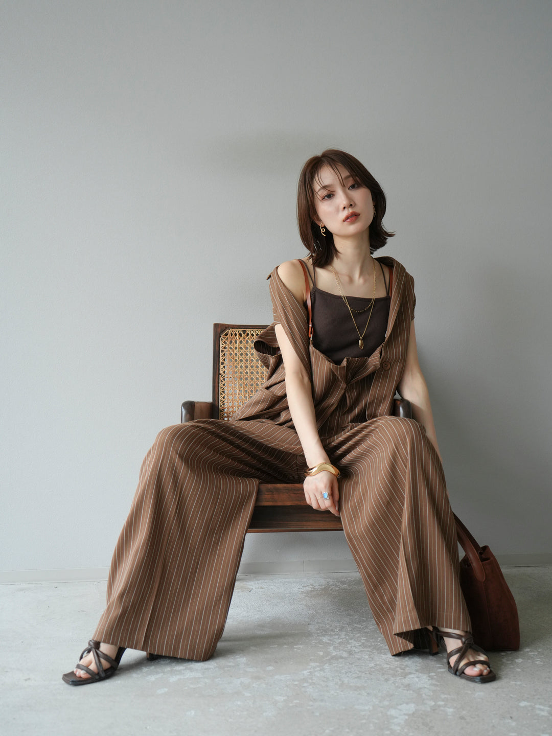 [SET]ヘリンボーンストライプジレ+ヘリンボーンストライプサロペット(2set)