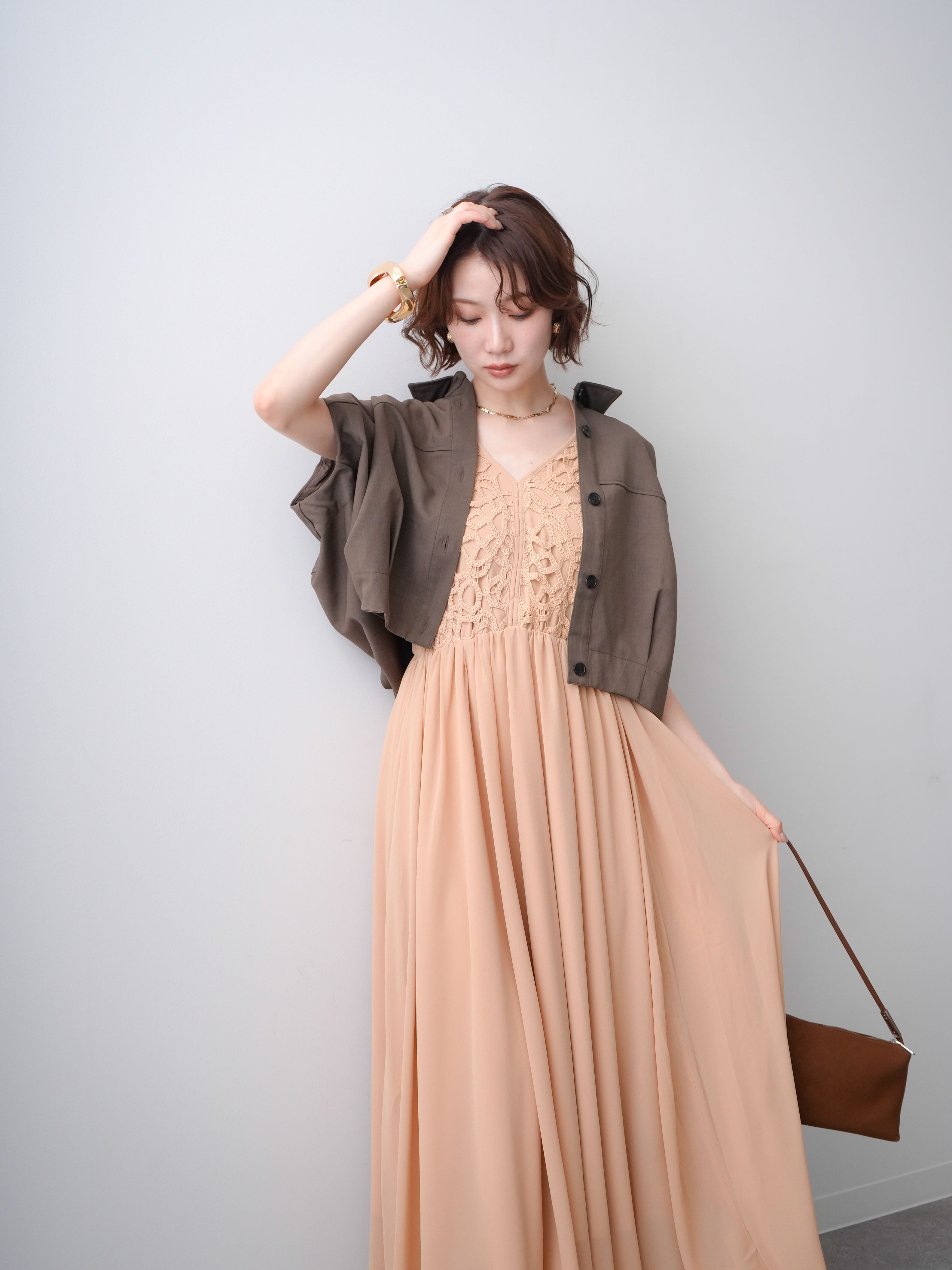 SET]クロシェシフォンキャミワンピース+クレープデシンランタン