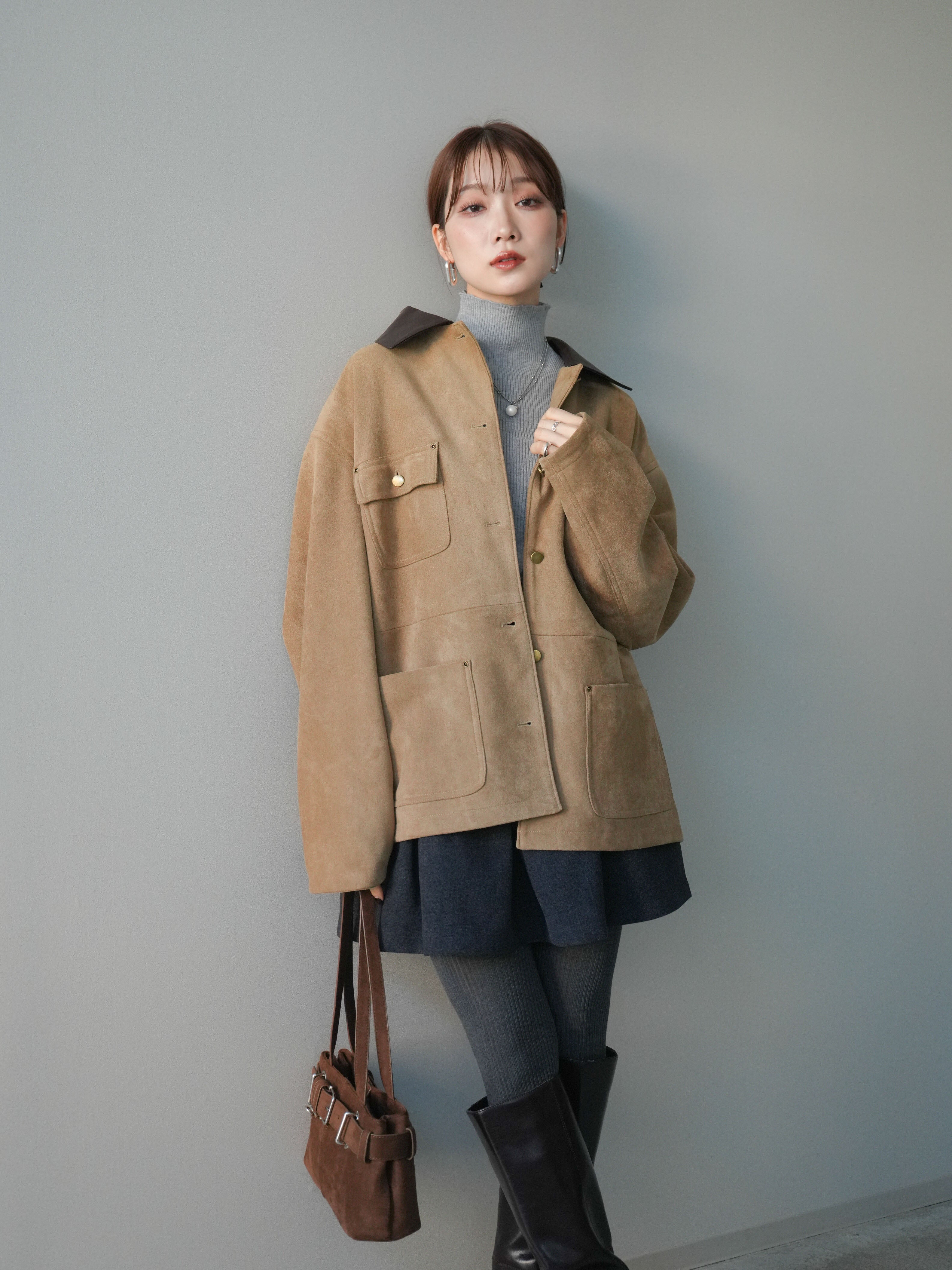 予約]襟レザーステンカラースエードジャケット/beige – Lumier