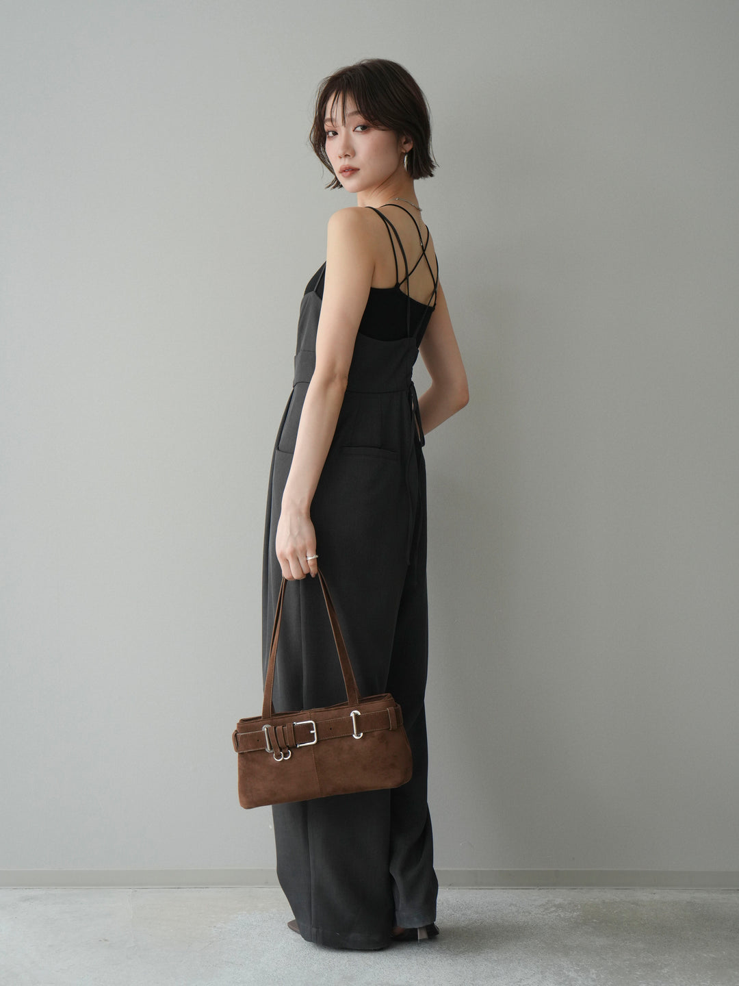 [予約]バックデザインサロペット/charcoal