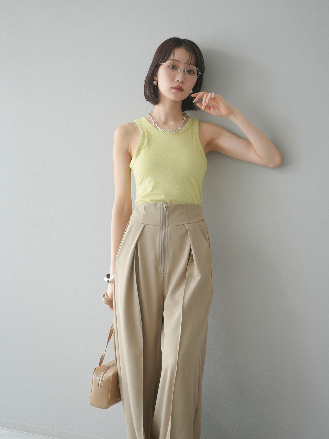 [予約]カップ付きラメアメスリブラトップ/イエロー