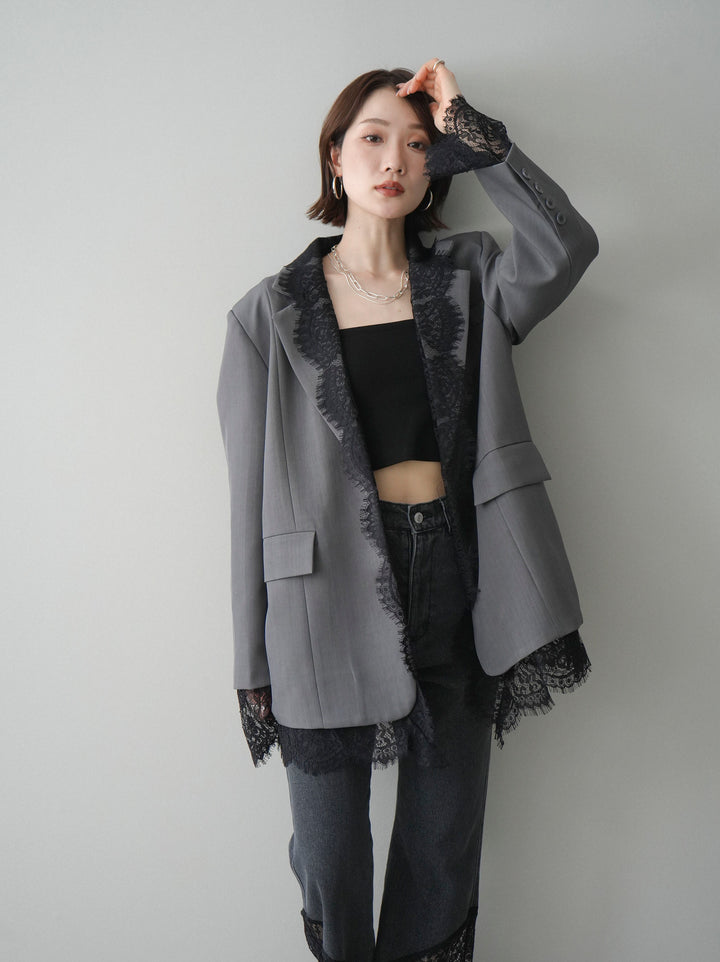 [予約]レースドッキングオーバージャケット/gray