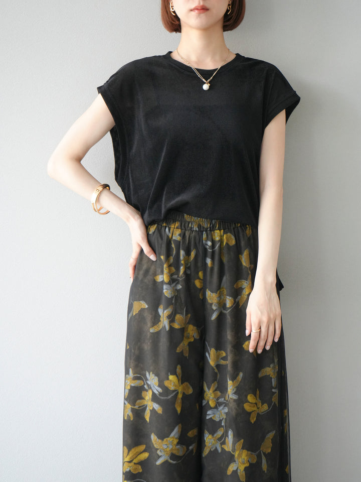 [予約]シアーフロッキーベロアルーズノースリーブTシャツ/ブラック