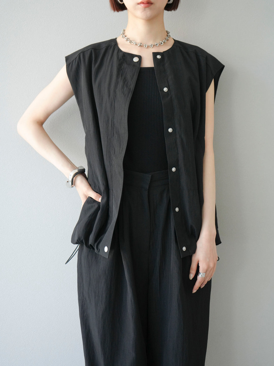 [予約]リネンライクドロストバルーンブルゾン/ブラック