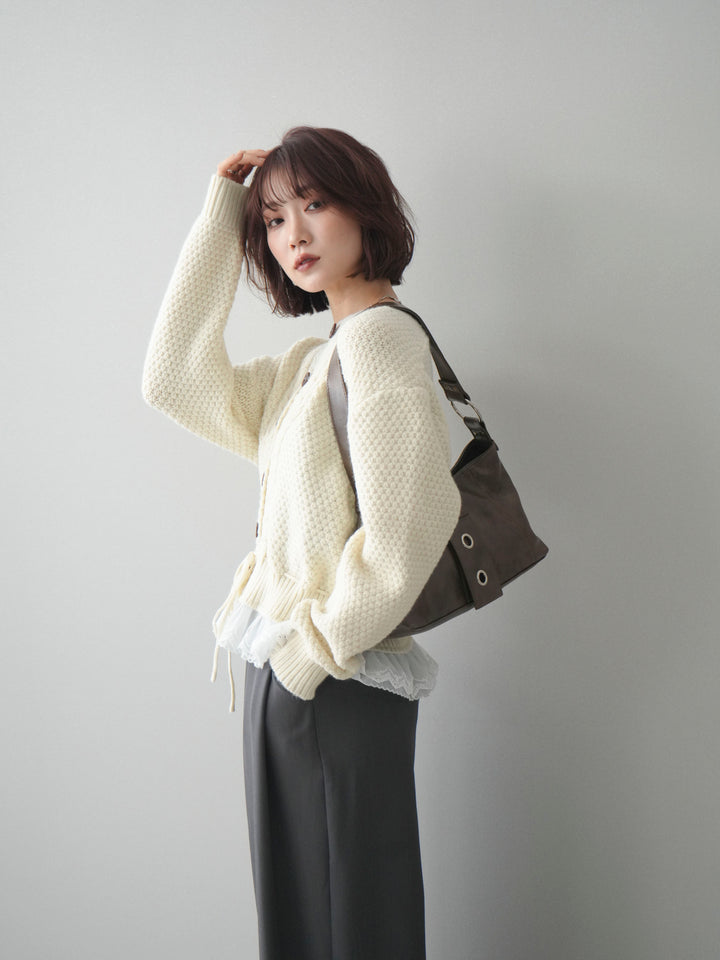 [SET]裾レースケーブルニットカーディガン+選べるアクセセット(2set)