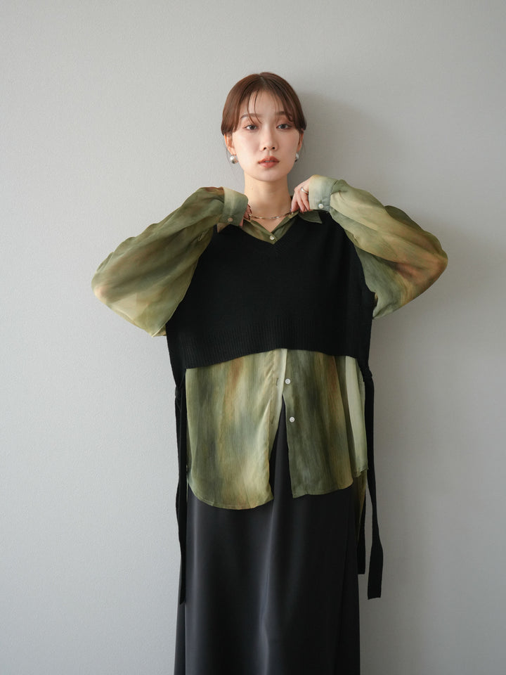 [予約]サイドリボンVネックショートニットベスト/ブラック