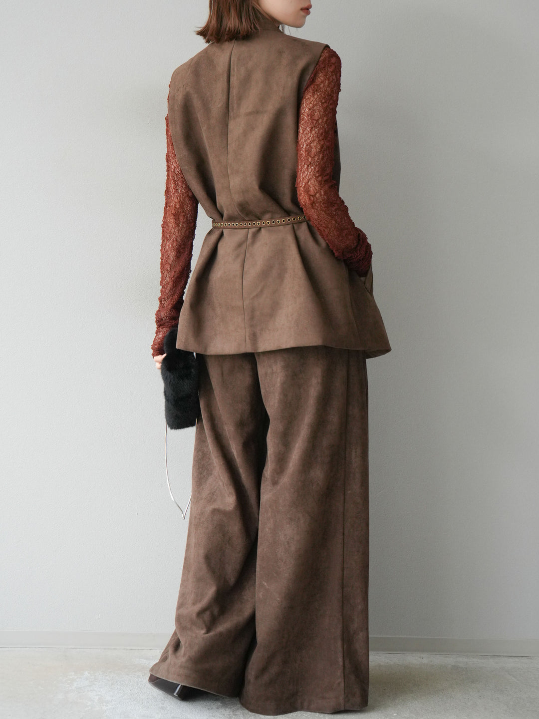 [SET]ポーチベルト付スウェードジレ×パンツSET UP(2set)