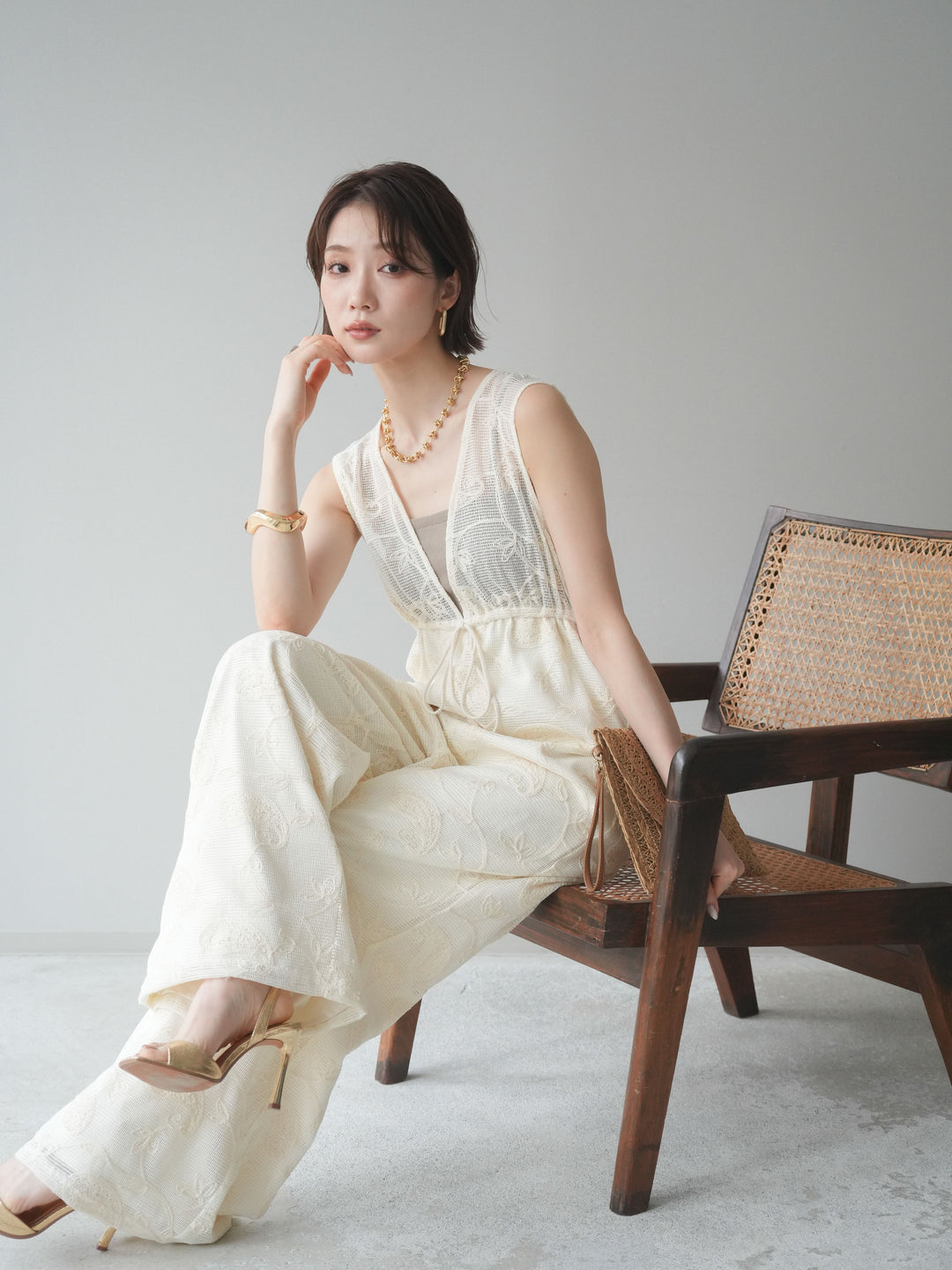 [SET]レース刺繍サロペット+選べるアクセセット(2set)