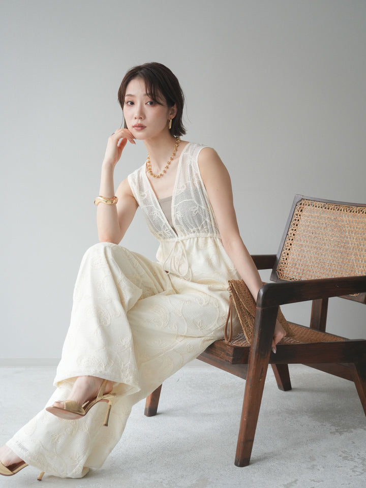 [SET]レース刺繍サロペット+選べるアクセセット(2set)