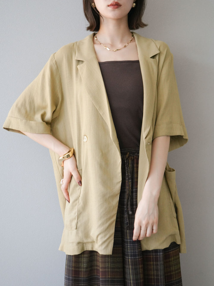 [予約]ライトリネンハーフスリーブジャケット/ベージュ