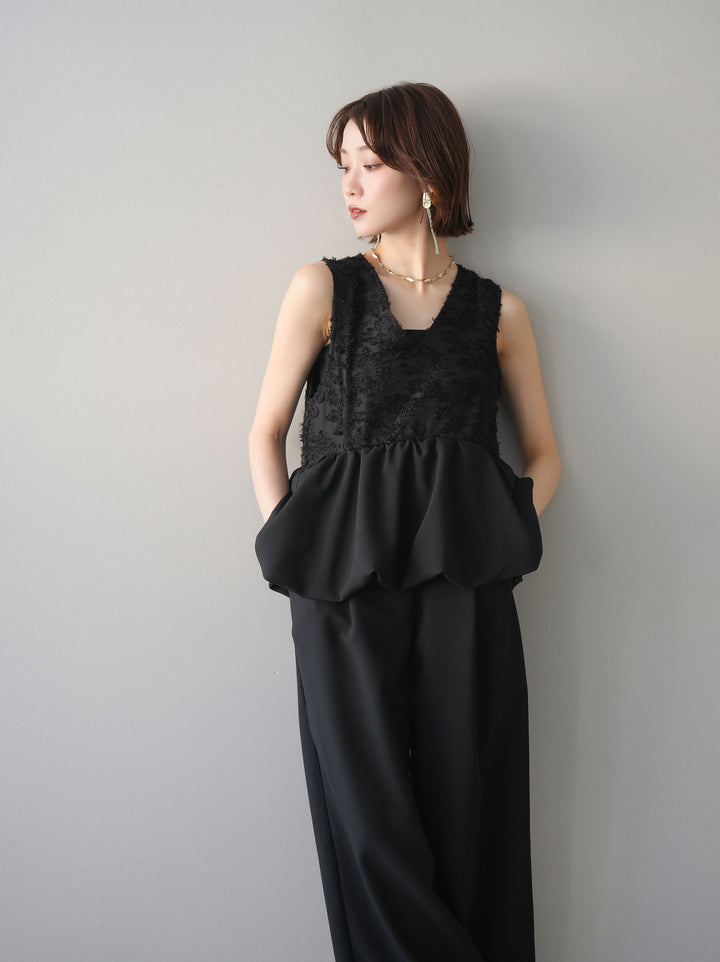 [SET]ジャガードレースぺプラムドッキングサロペット+選べるアクセセット(2set)