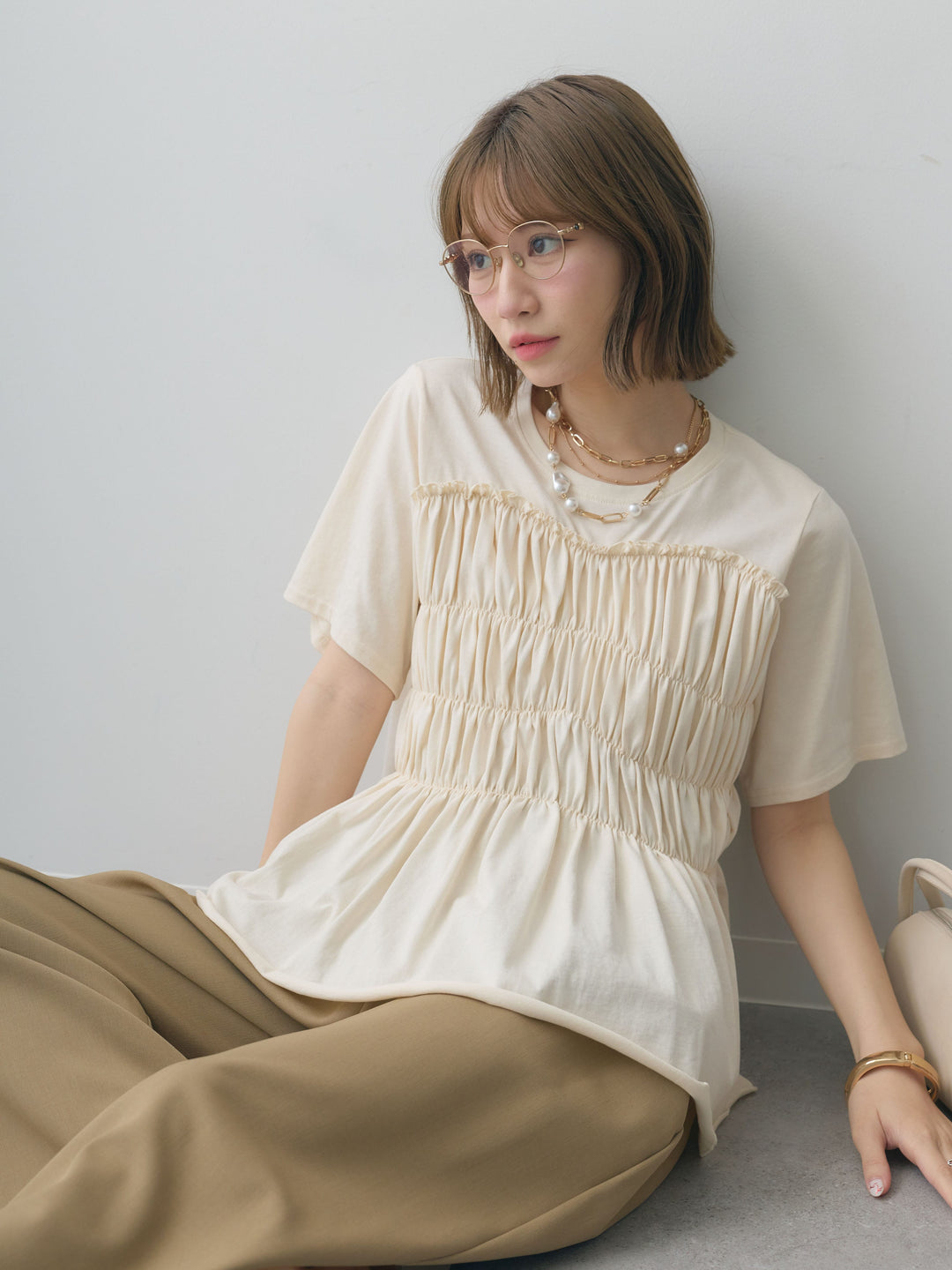 [SET]クールタッチシャーリングTEE+クレープデシンタックワイドパンツ(2set)