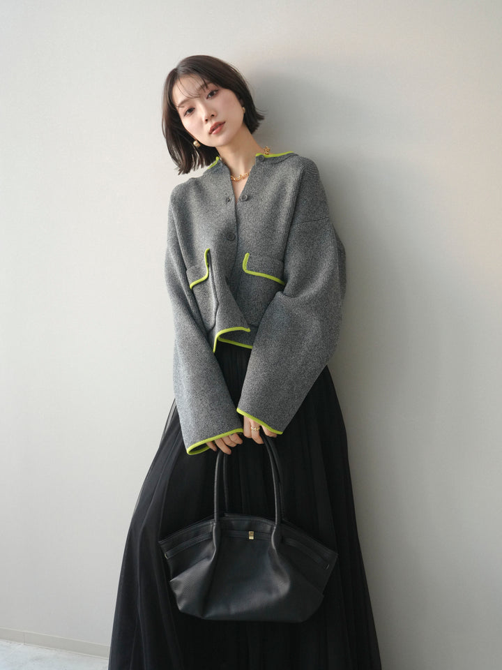 [SET]ポリエステル配色ニットカーディガン+チュールボリュームスカート(2set)