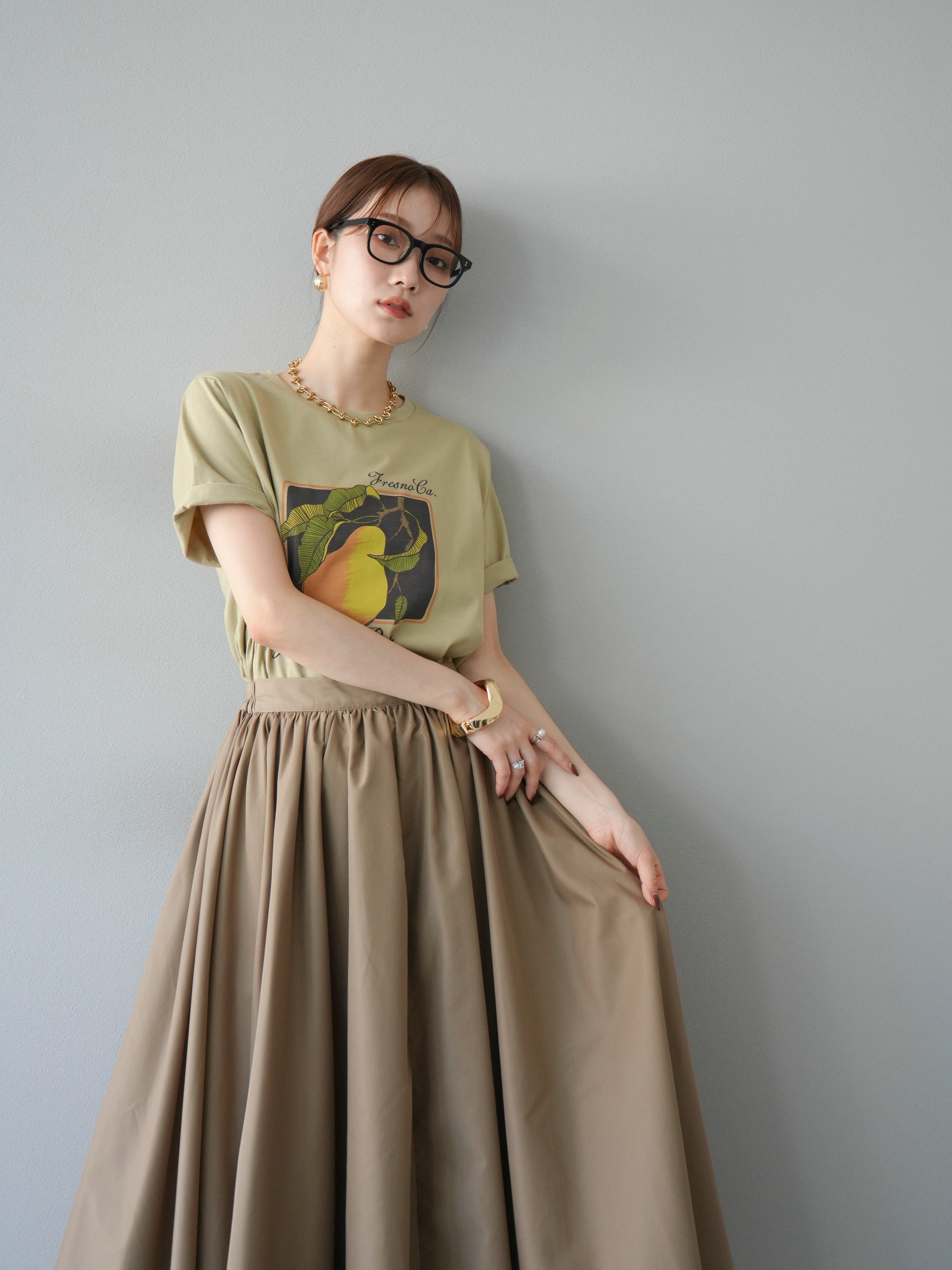レイヤードプリントTシャツ　ベージュ　XS 予約]レトロプリントTシャツ/ベージュ – Lumier