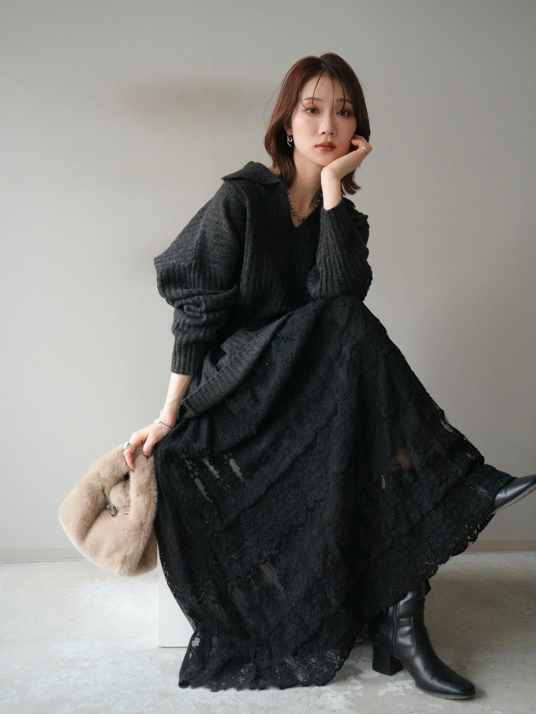 [予約]ワイドリブポロニットプルオーバー/darkgray