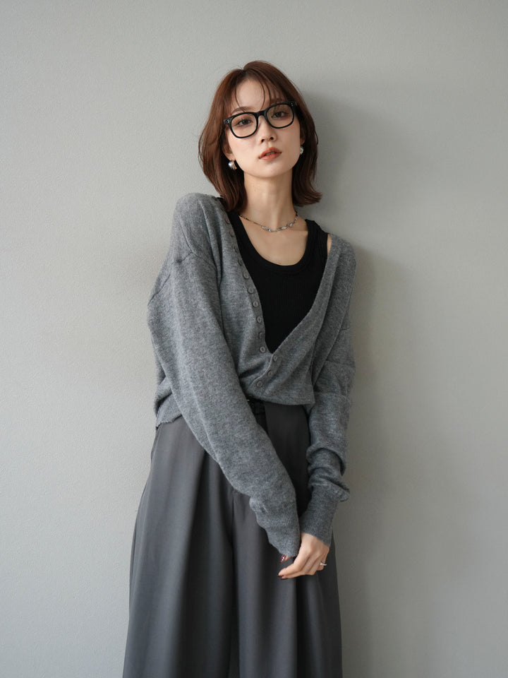 [予約]デザインボタンニットカーディガン＆タンクトップSET/グレー