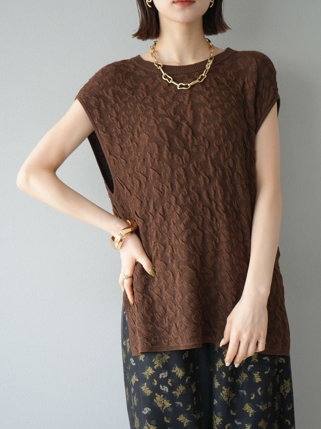 【預購】Pokopoko 無袖針織套頭衫/棕色