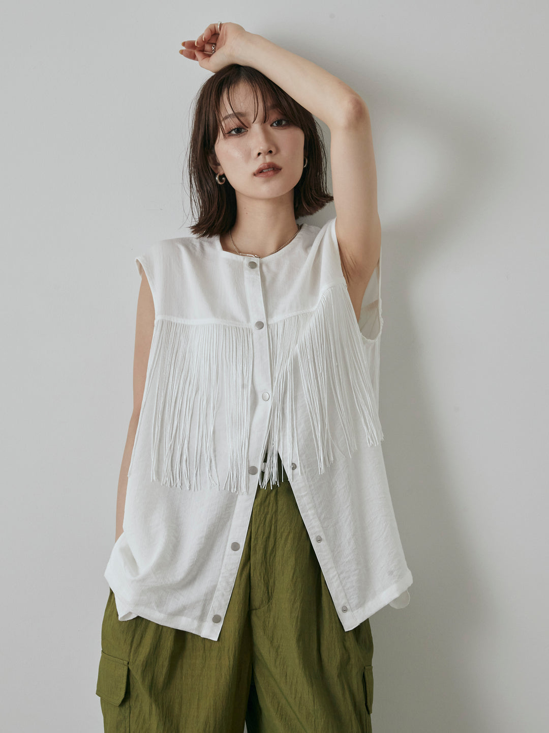 [予約]フリンジノースリブラウス/オフ