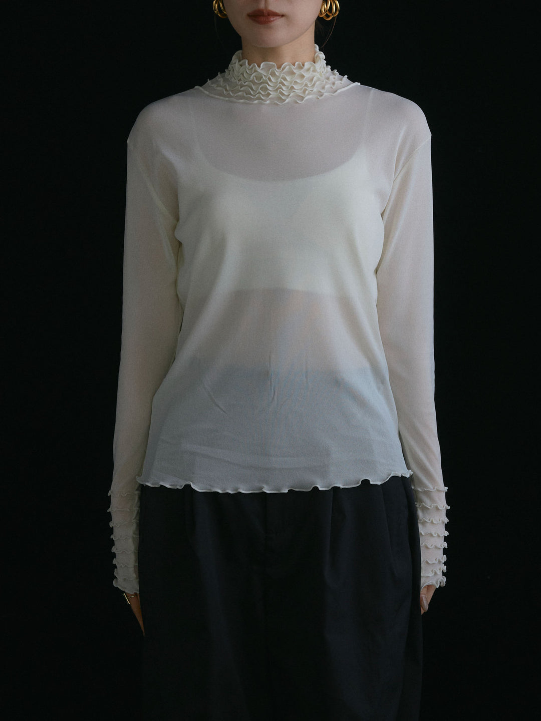 [予約]シアーフリルメロートップス/アイボリー