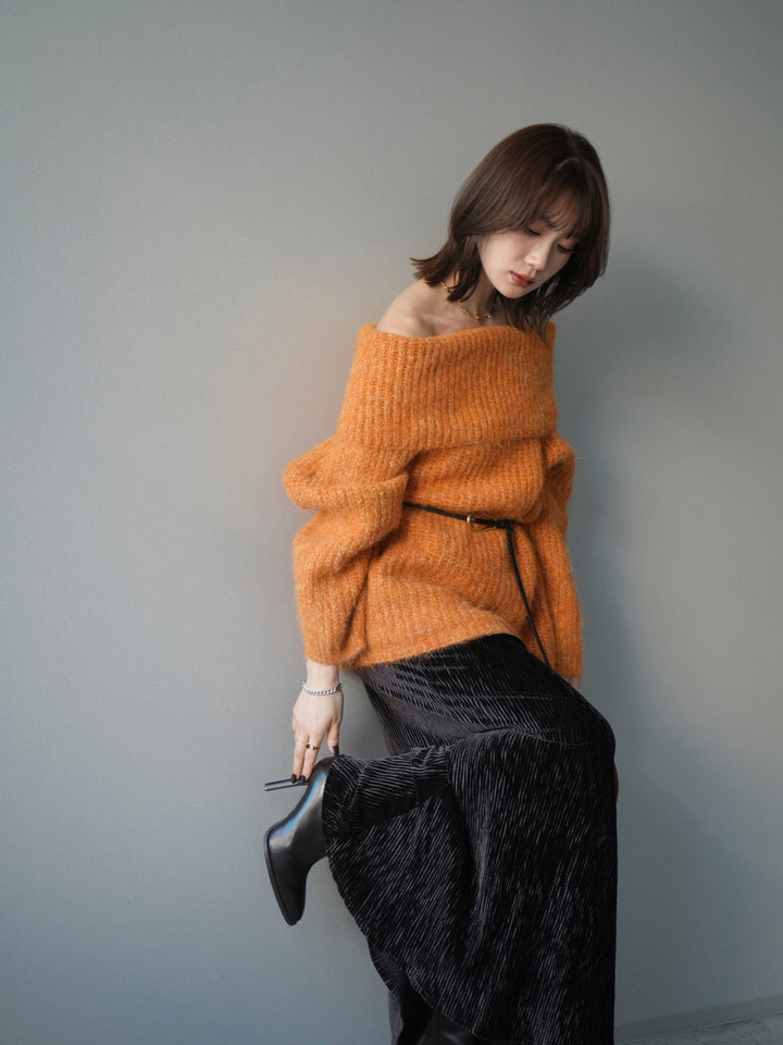 [予約]オフショルミックスニットプルオーバー/orange