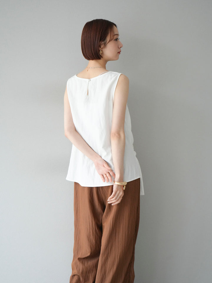 [SET] 前裹式無袖上衣+麻質下擺回型寬褲（2件組）