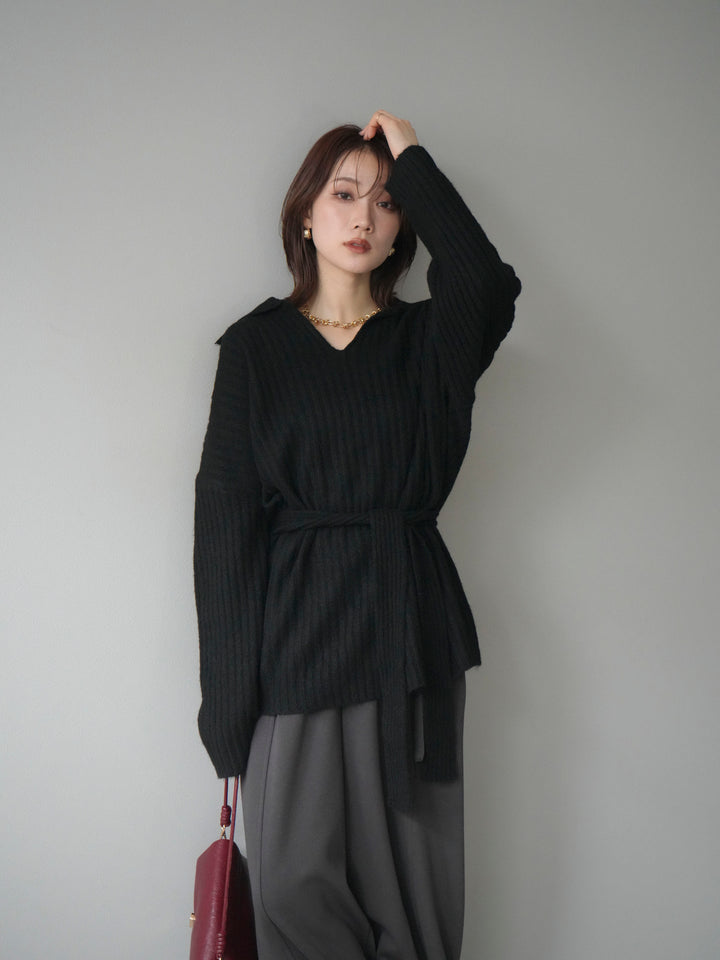 [予約]ワイドリブポロニットプルオーバー/black