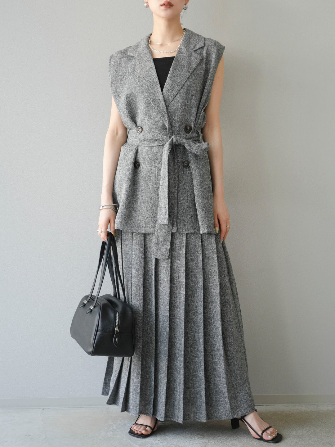 [預購] 混合粗呢背心/黑色