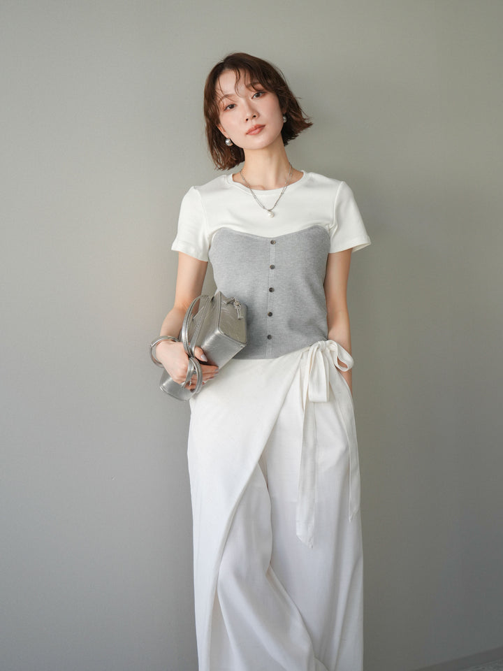 【套裝】抹胸式T卹+裹身式寬褲（兩件套）