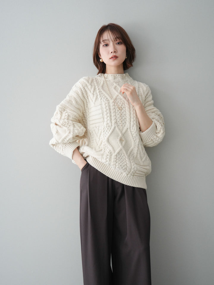 [SET]ケーブル編みモックネックニットプルオーバー+選べるアクセセット(2set)