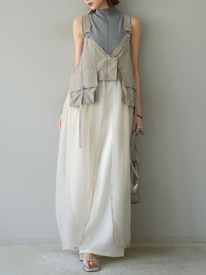 [予約]タクティカルベストオーガンザワンピース/グレージュ