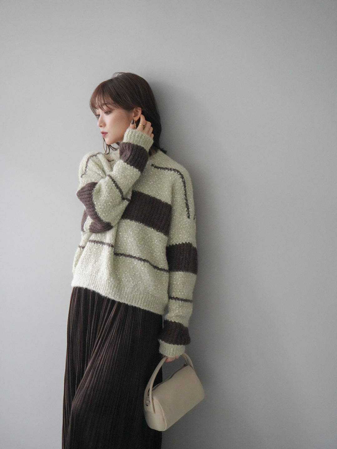 [SET]ネップヤーンボーダーニットプルオーバー+選べるアクセセット(2set)