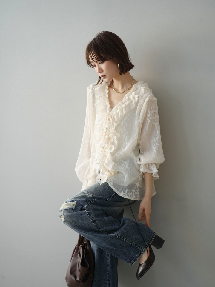 [予約]楊柳ラッフルフリルカーディガン/ivory