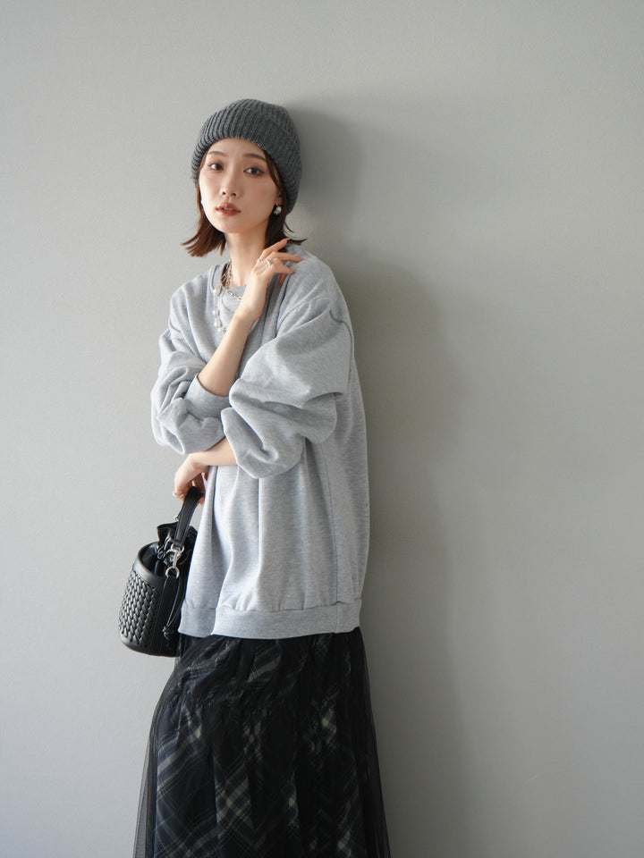 [予約]スウェットドッキングチェック柄レイヤードワンピース/グレー