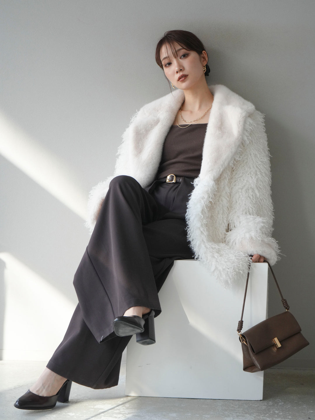 [予約]異素材ファー×ムートンコート/ivory