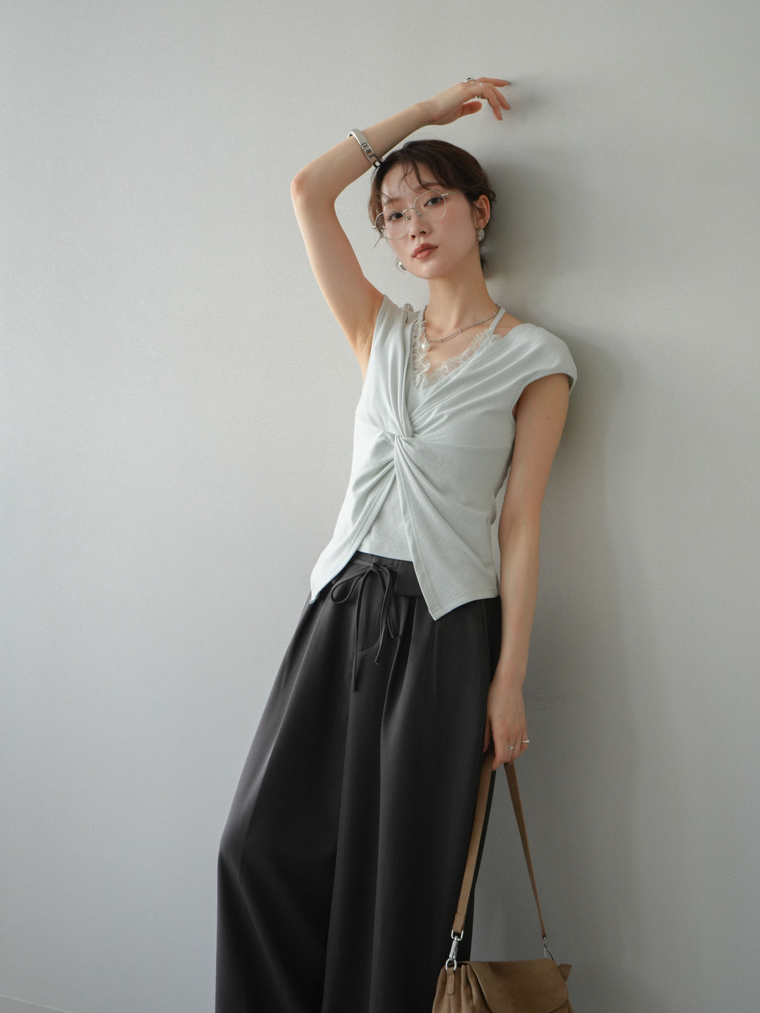 【套裝】前扭紋羅紋上衣 + 前扭紋羅紋上衣（兩件組）