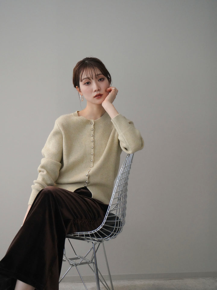 [予約]シルバーボタン畦編みニットカーディガン/ivory