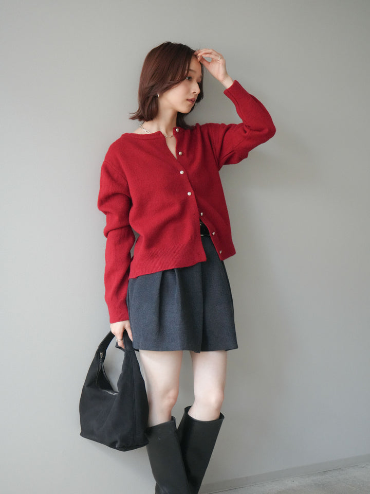 [SET]アンティークボタンニットカーディガン+ベルト付きタックミニスカート(2set)