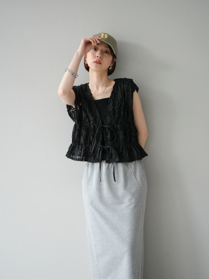 [SET]ジャガードレースリボントップス+スウェットロングスカート(2set)