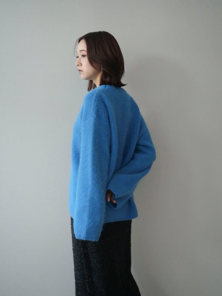 [SET]アンゴラタッチクルーネックニットプルオーバー+ラメシャギーフロントジップスカート(2set)