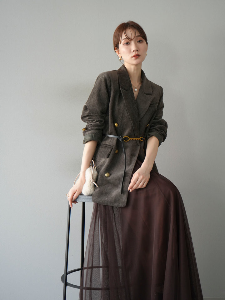 [SET]ベロアダブルジャケット+チュールボリュームスカート(2set)