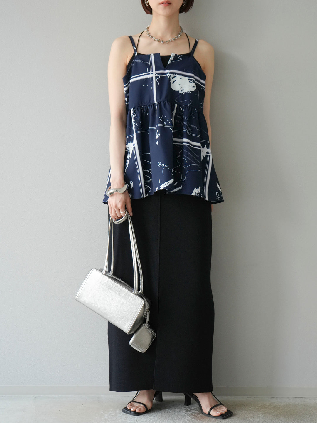 [予約]ペイント柄キャミソール/ネイビー