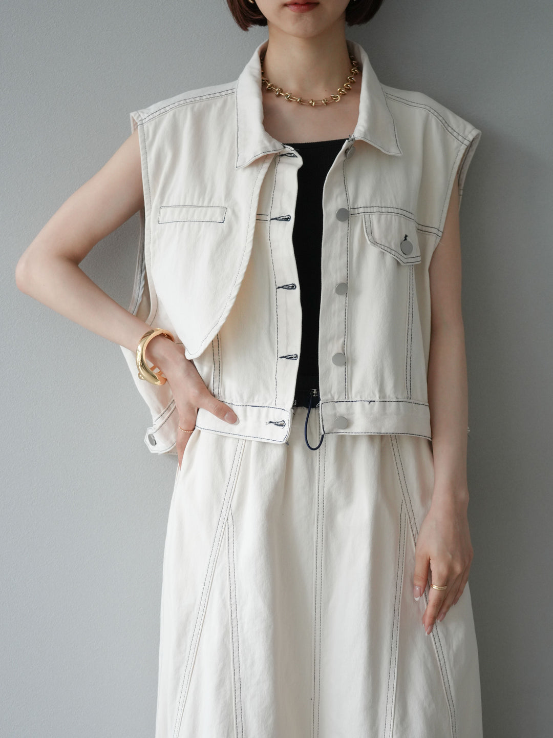 [SET]ステッチコットンツイルベスト＆スカートSET UP(2set)