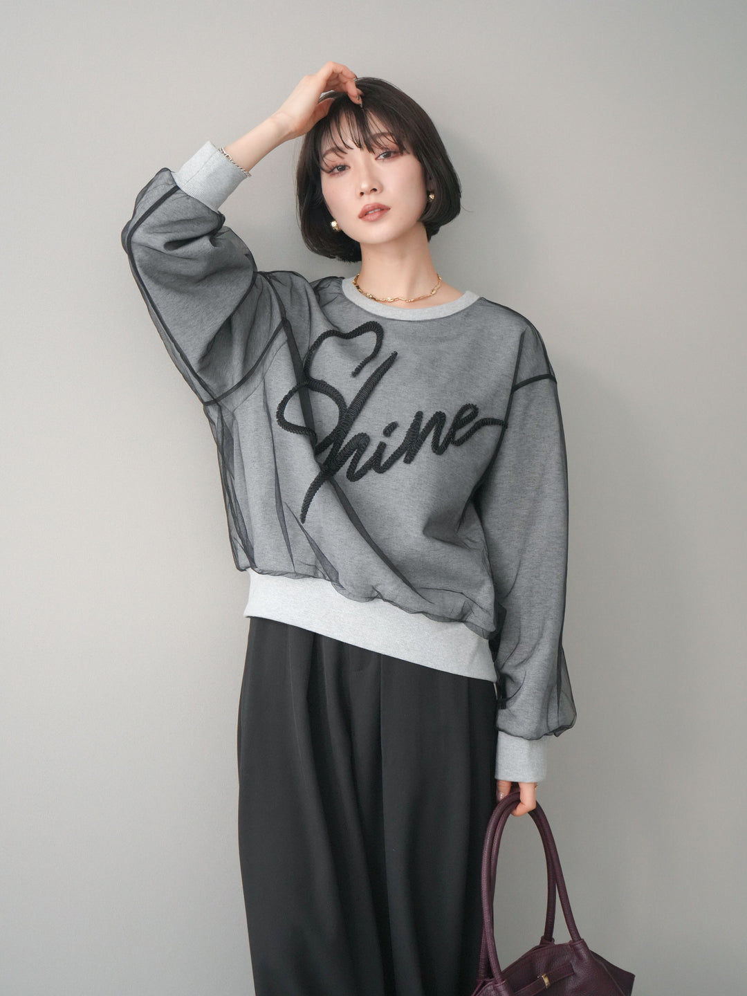 [予約]チュールレイヤードロゴスエットプルオーバー/gray