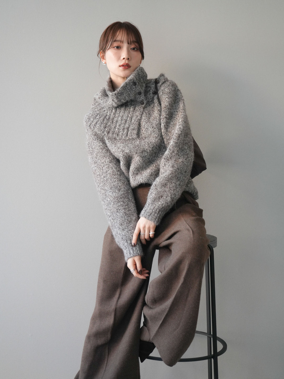 [予約]ネック付MIXニットアンサンブル/brown