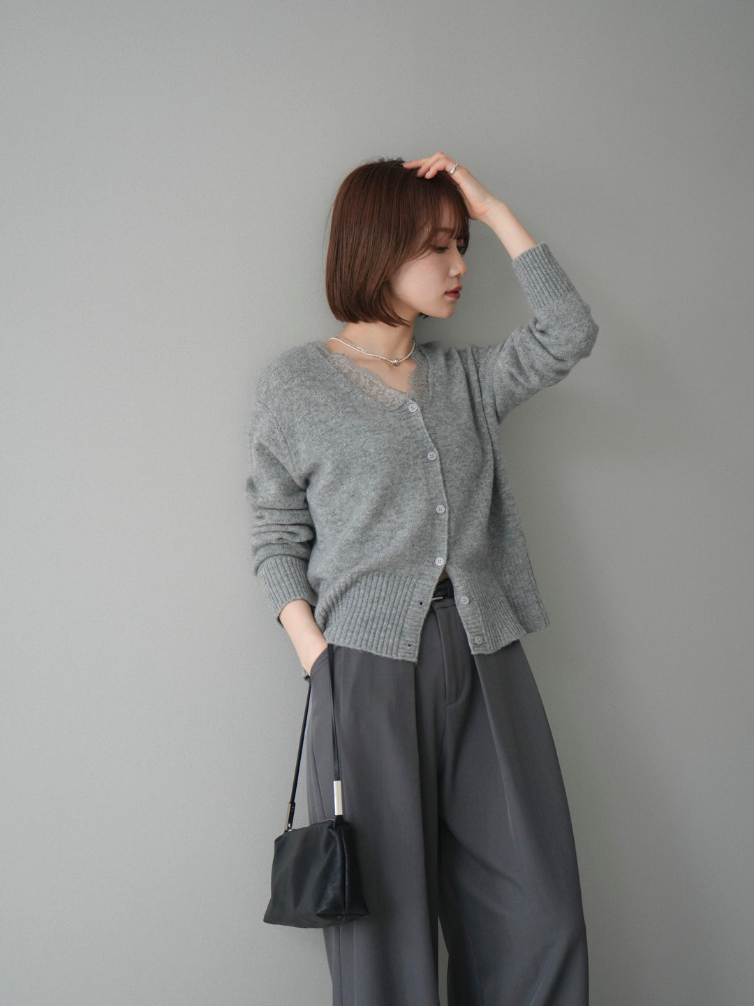 [SET]レースネックニットカーディガン+選べるアクセセット(2set)