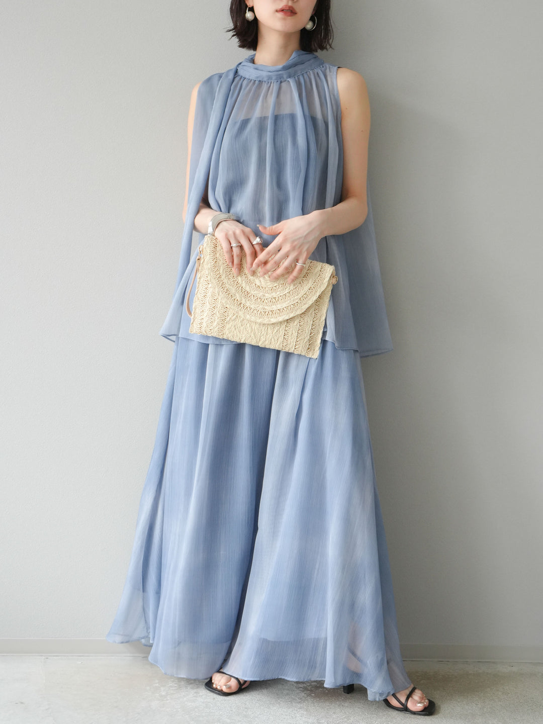 [予約]ニュアンスシアーフレアスカート/ブルー