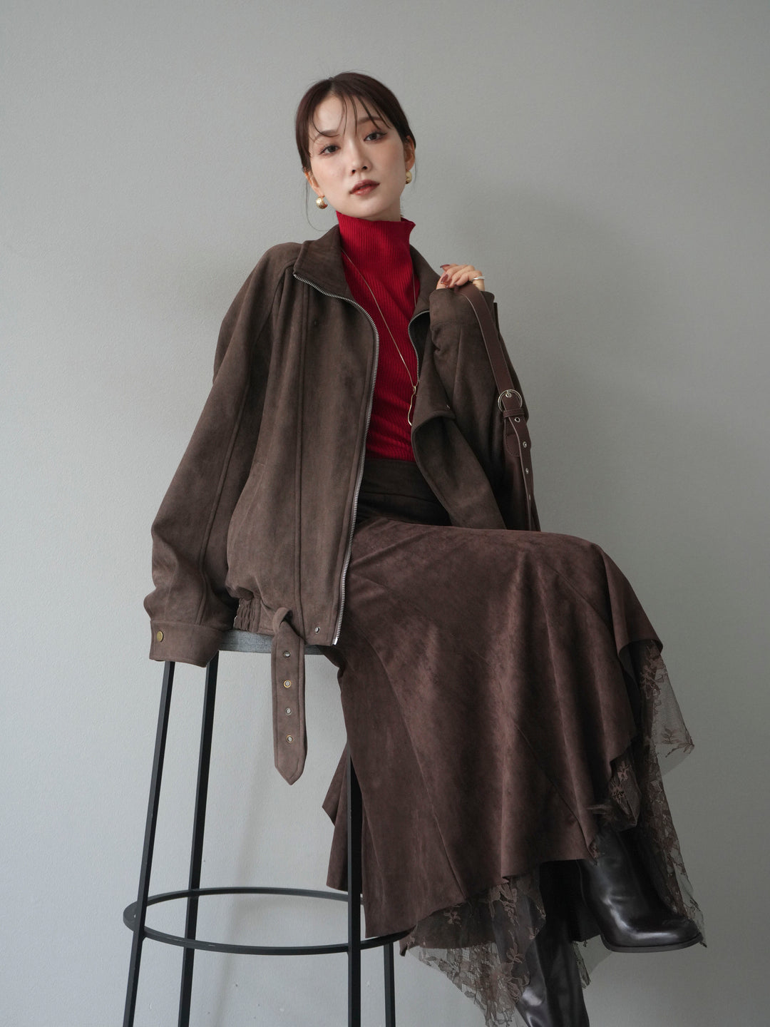 [予約]スエードライダースミドルジャケット/brown