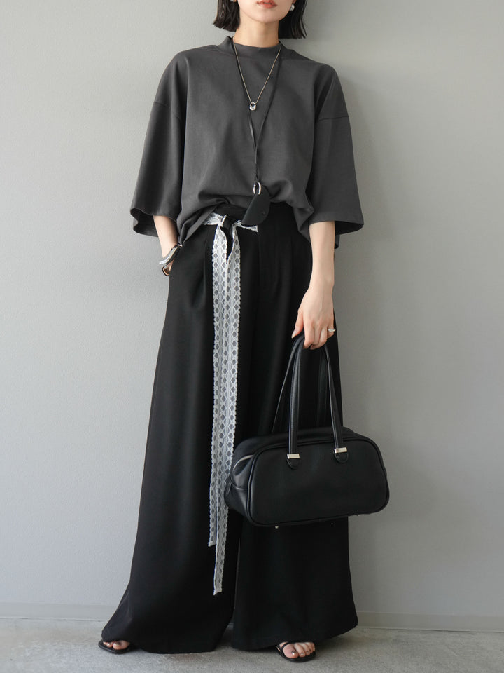 [予約]モックネックコットンルーズTシャツ/チャコール